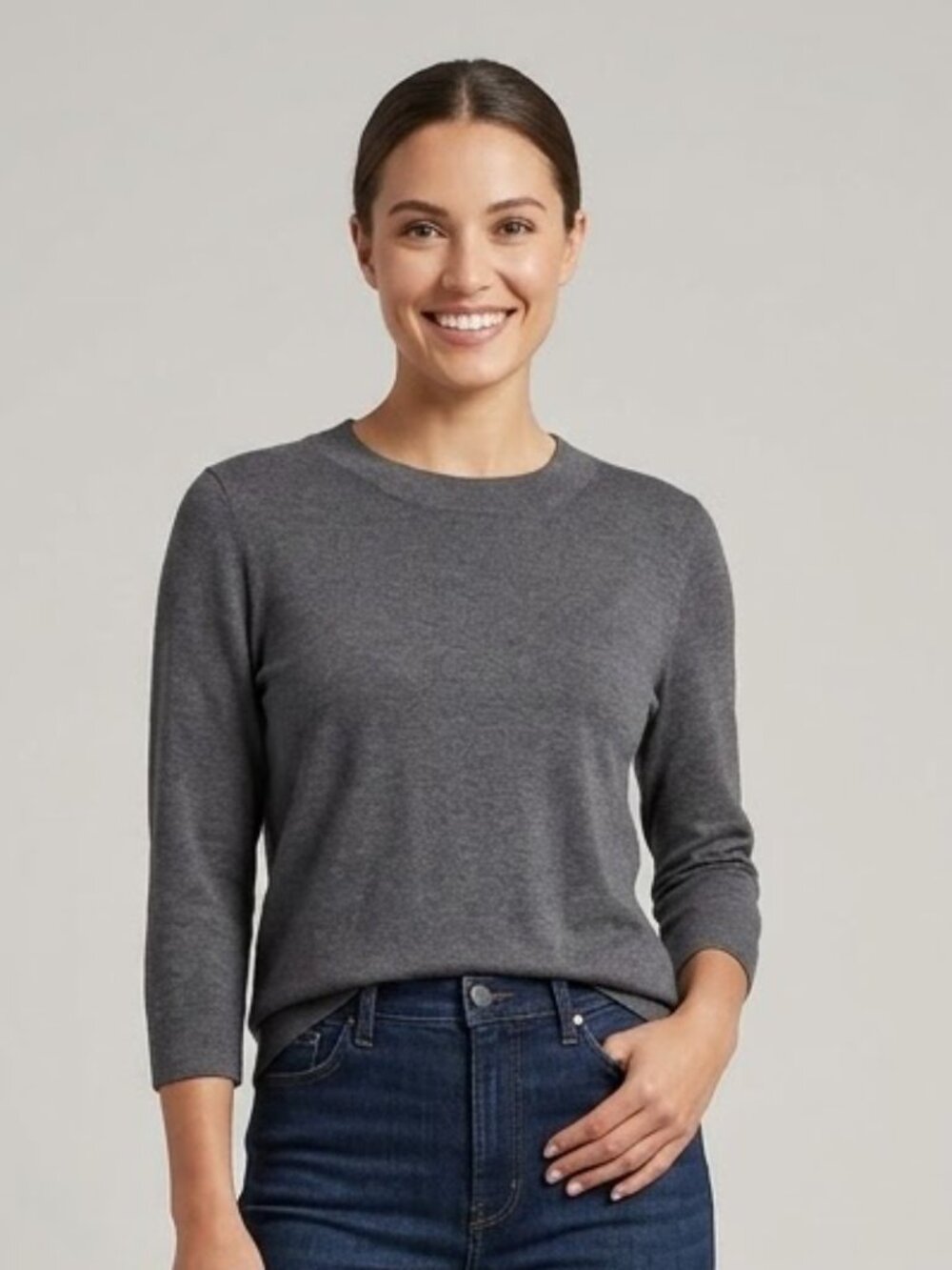 Talbots Heather Gray Sweater Zip Back Size Large Cotton Blend